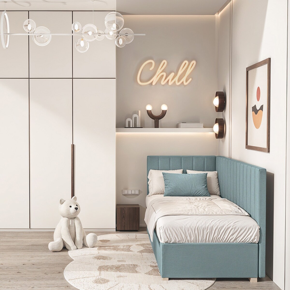 Mesonica Łóżko Snugi, linie błękitne, 90x200, Lewostronne