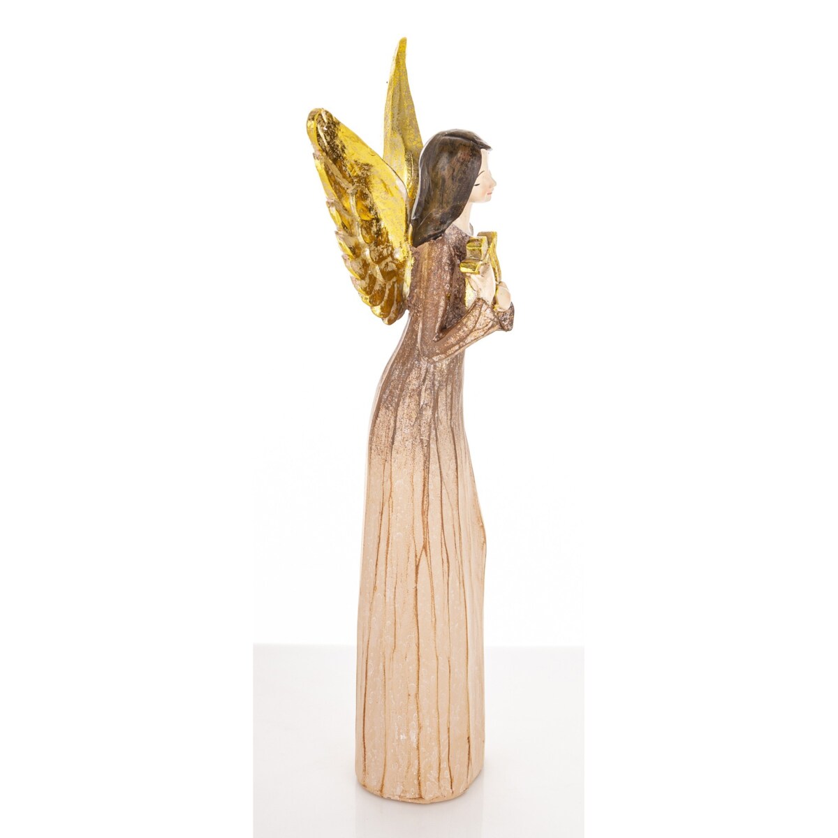 Dekoracja - anioł ze złotymi skrzydłami 37x15,5x7 cm ANGE z lutnią