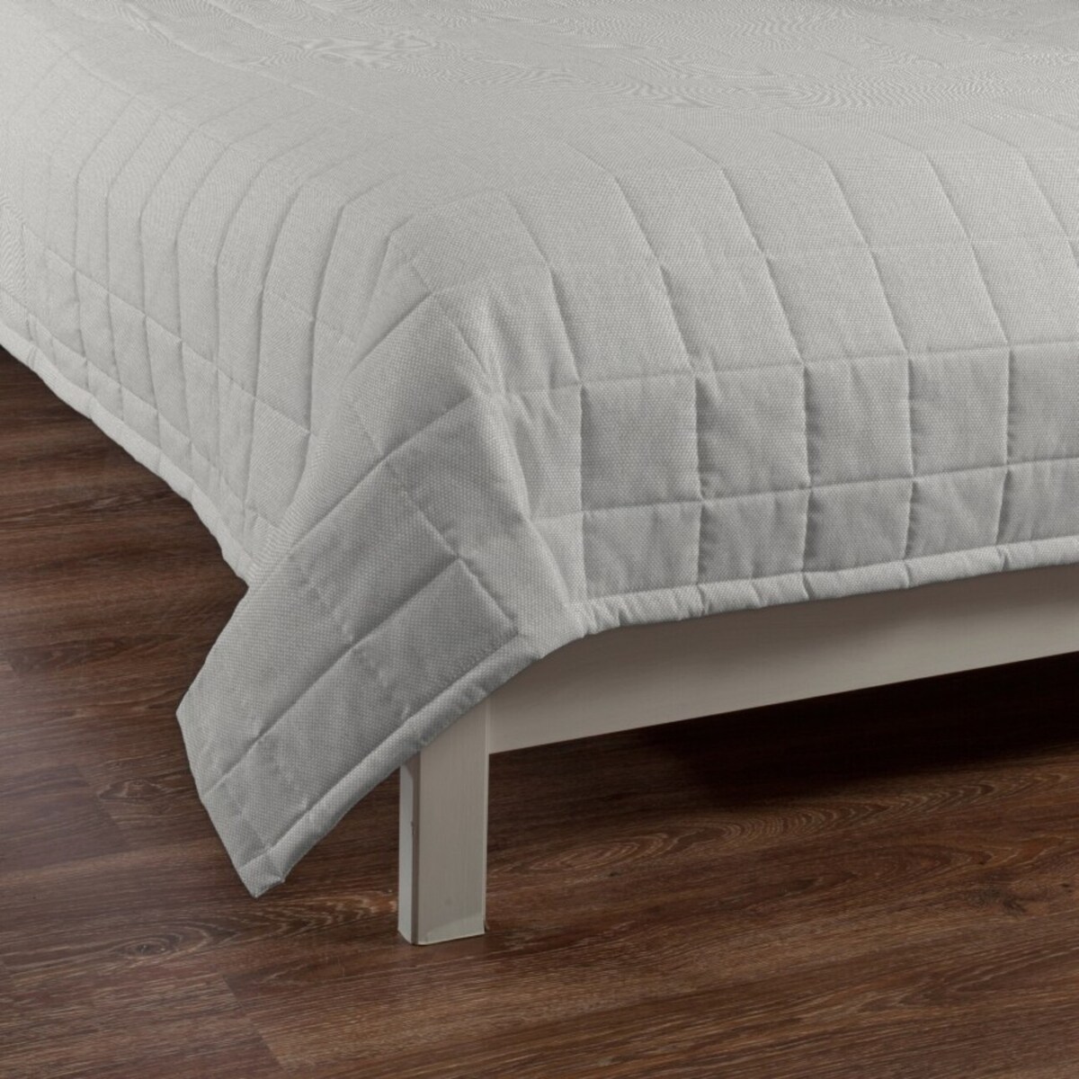 Narzuta pikowana w kratę 260x210 jasny popiel