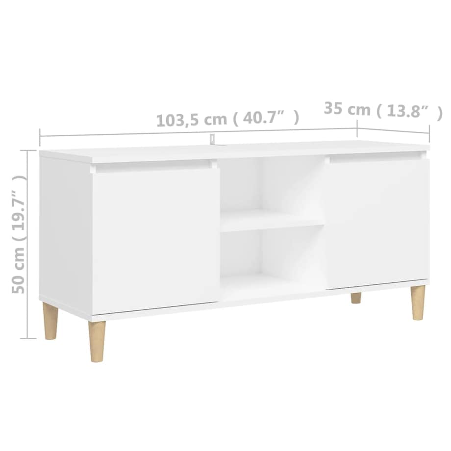 vidaXL Szafka TV z drewnianymi nóżkami, biała, 103,5x35x50 cm