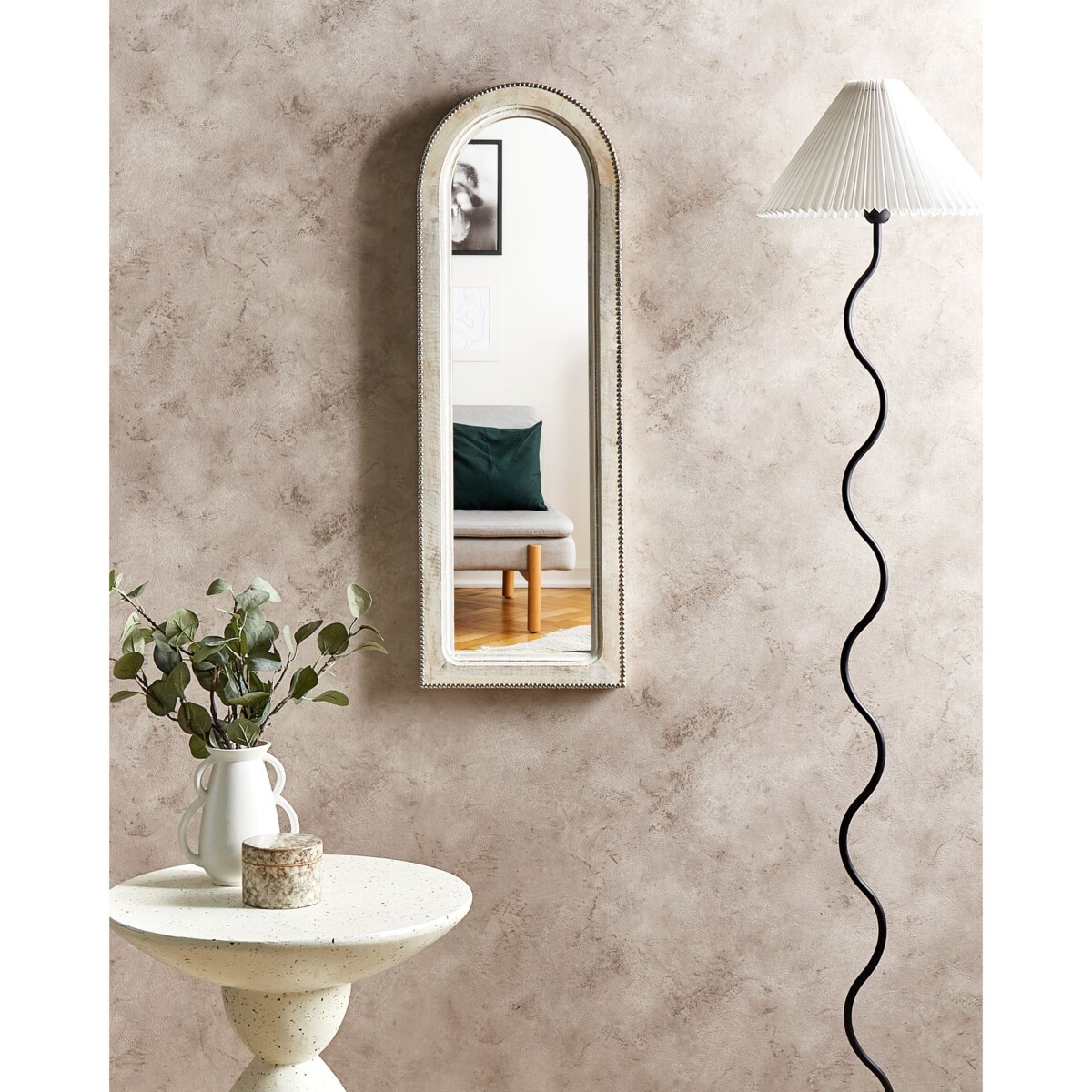 Lustro ścienne SARRY 31 cm 91 cm Drewno mango Biały