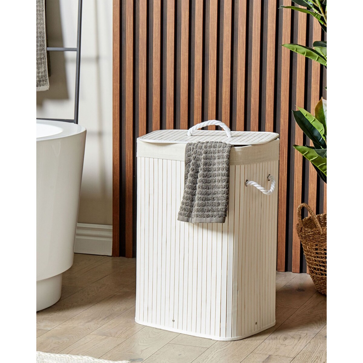 Kosz bambusowy z pokrywą biały KOMARI