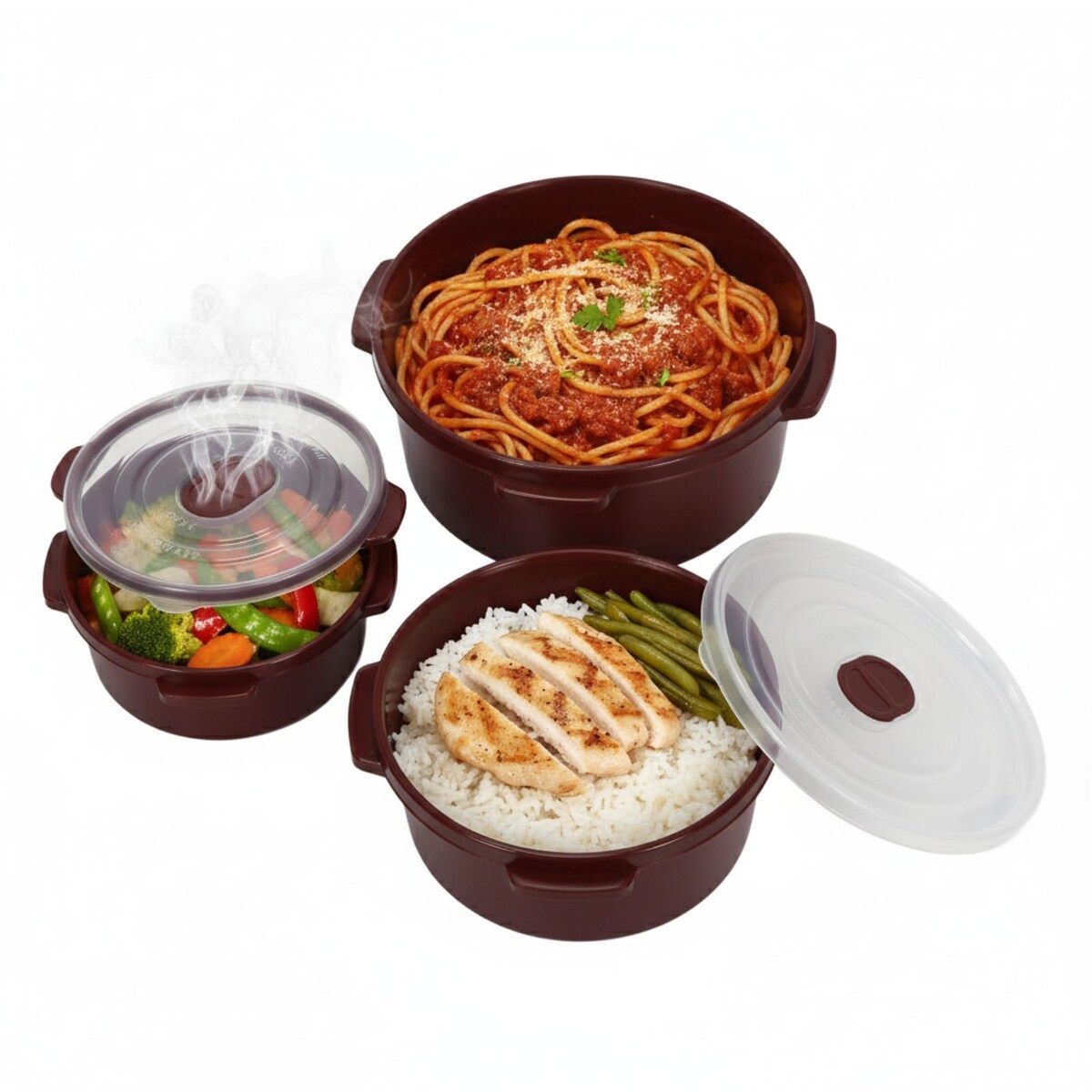 Pojemniki na żywność do mikrofalówki, okrągłe, 3 różne rozmiary
