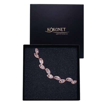 BRANSOLETA różowe złoto z listkami cyrkoniami kryształki BOHO glam