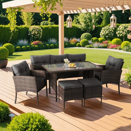 Zestaw Mebli Ogrodowych Technorattan Na Taras Ogród Komplet Brąz ATLANTA