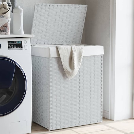 vidaXL Kosz na pranie z pokrywą, biały, 46x33x60 cm, polirattan