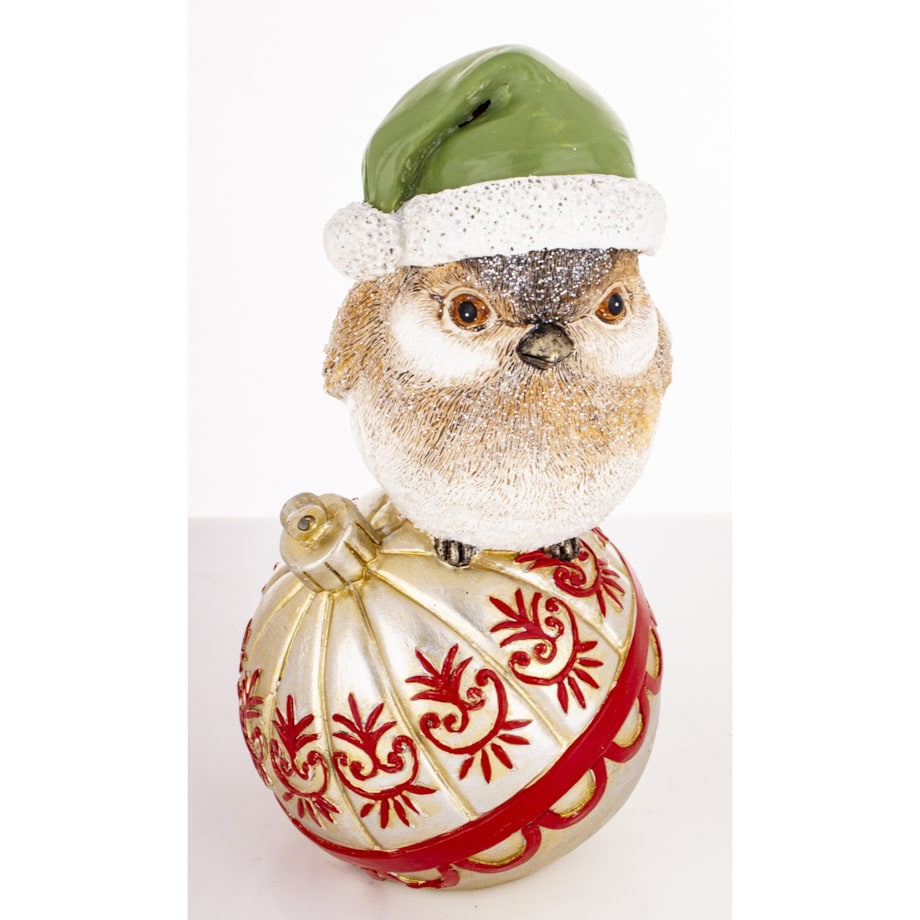 Dekoracja - ptaszek na bombce 19,5X11X10 cm UCCELLlNO w zielonej czapce