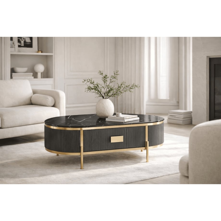 Grafitowy stolik kawowy glamour Omega ryflowany 124x71x48