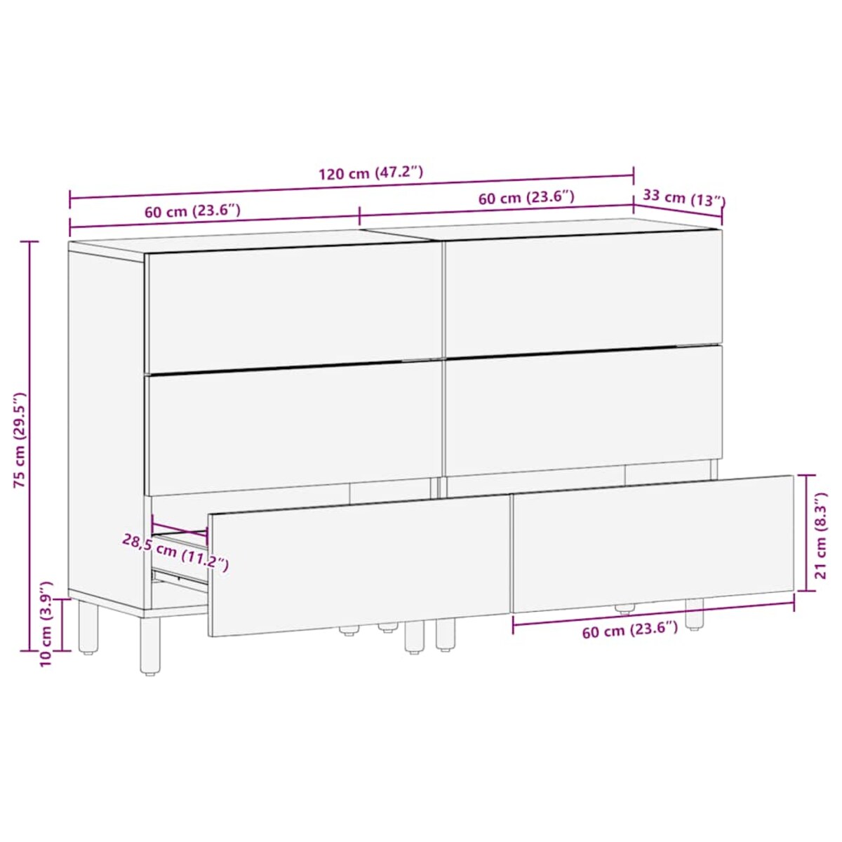 vidaXL Komody 2 szt. Brązowe 60x33x75 cm Drewno lite Mango