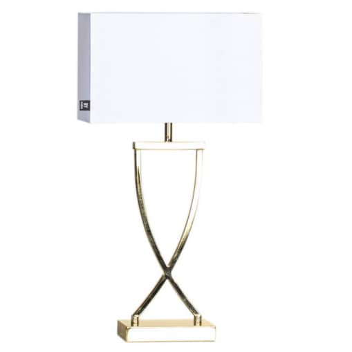 Stojąca lampa sypialniana Omega na szafkę nocną biała złota