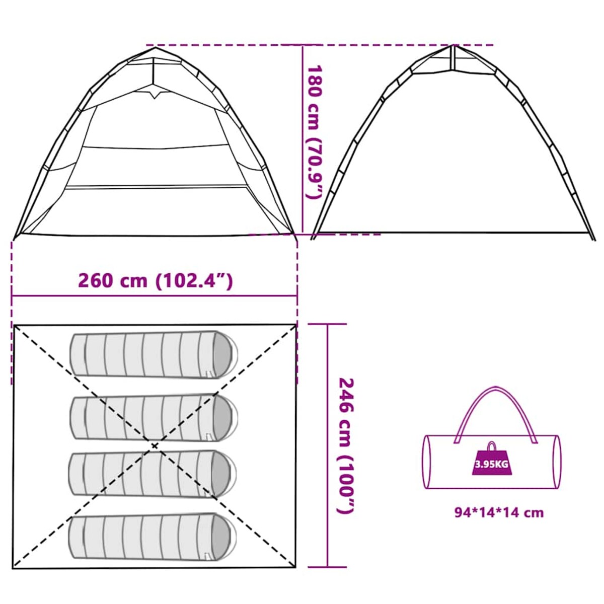 vidaXL Namiot wędkarski, 4-os., brązowy, szybko rozkładany