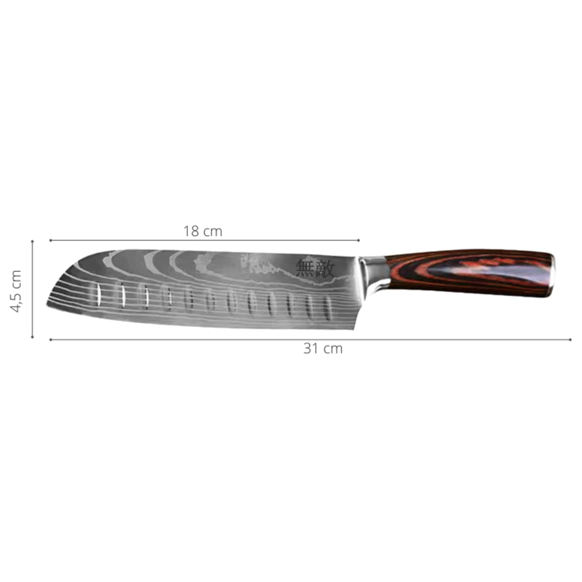 Profesjonalny nóż Santoku Muteki w pudełku prezentowym Stal wysokowęglowa