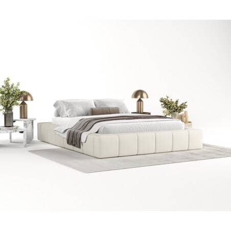 Łóżko tapicerowane KEA 200x200 z pojemnikiem, Biały, tkaniana Bubble 01
