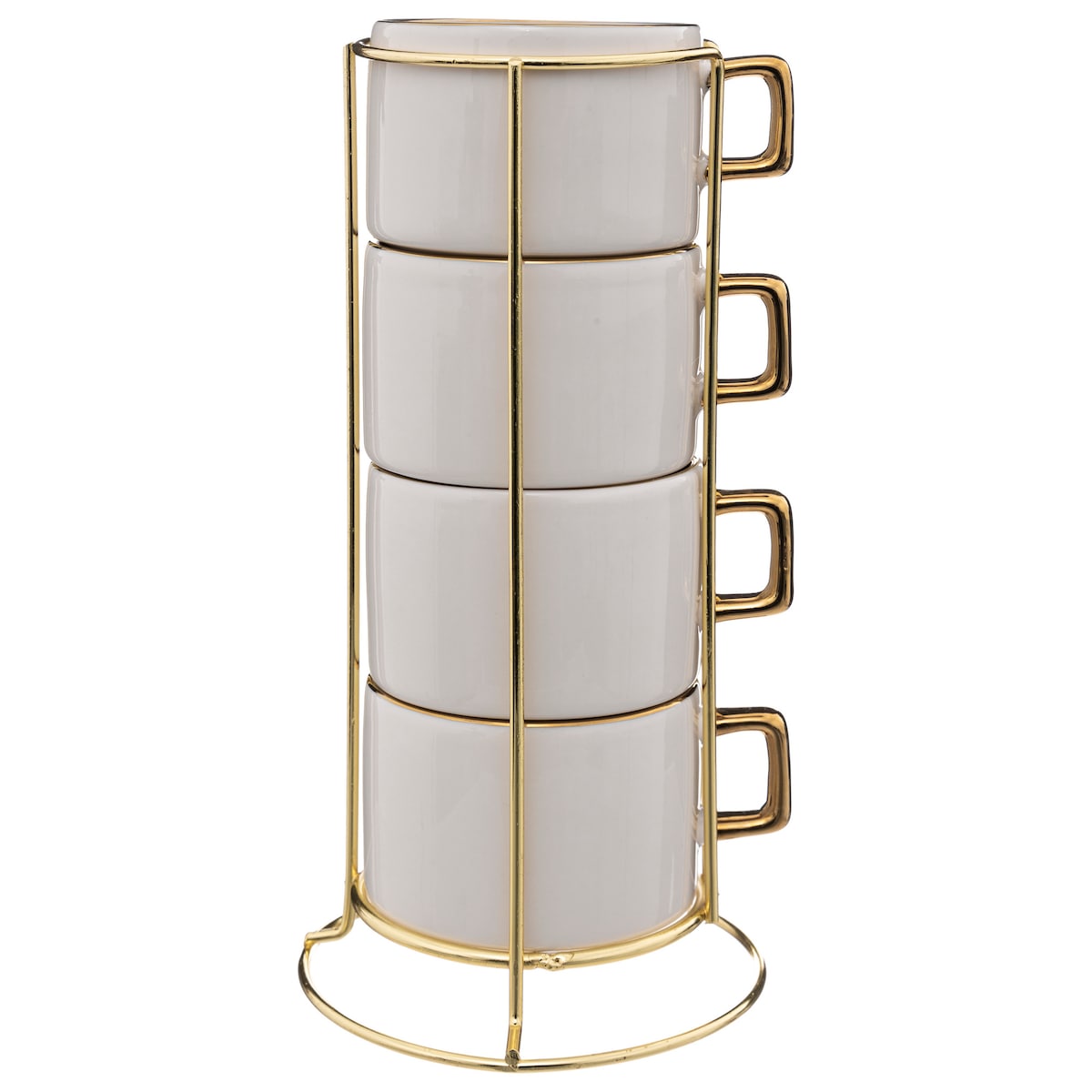 Filiżanki ceramiczne na stojaku ARYA, 170 ml, 4 sztuki, kolor biały