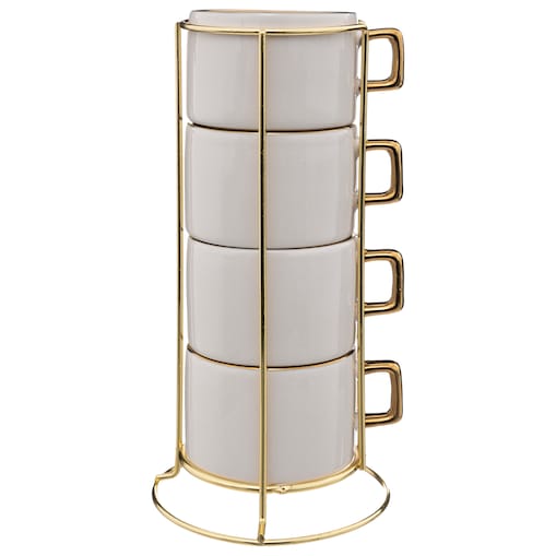 Filiżanki ceramiczne na stojaku ARYA, 170 ml, 4 sztuki, kolor biały