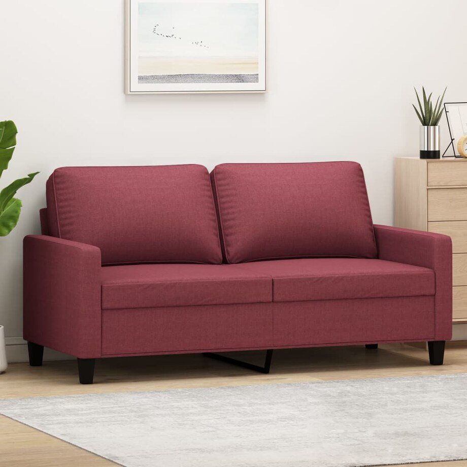 vidaXL Sofa 2-osobowa, winna czerwień, 140 cm, tapicerowana tkaniną