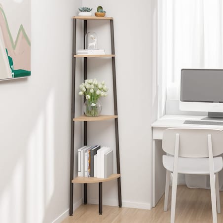 vidaXL Półka narożna 4-poziomowa jasnobrązowa i czarna 45,5x31,5x150 cm