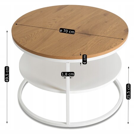 Stolik Kawowy Okrągły Skandynawski Ława Okrągła Loft Dąb Biały BEST