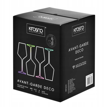 Kolorowe Kieliszki do Wina Avant-Garde Deco Krosno 4 szt 450 ml Uniwersalne
