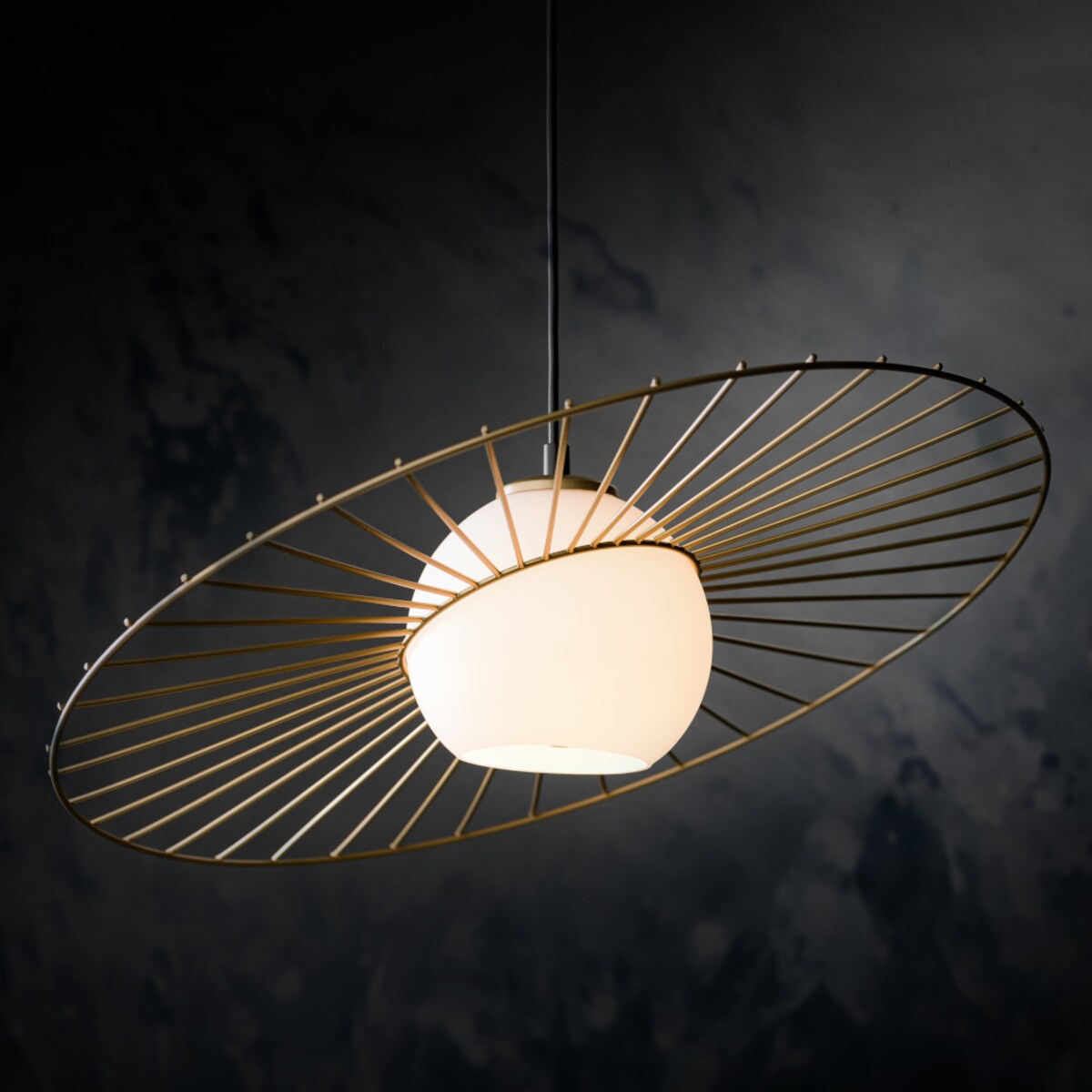 Modernistyczna LAMPA wisząca SOL 32037 Sigma metalowa OPRAWA druciana ZWIS szklana kula ball czarna biała złota