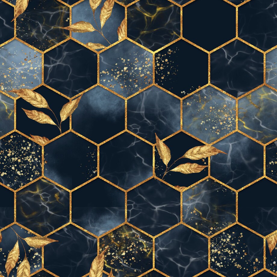 Tapeta Mozaika Liście MARMUR Heksagony