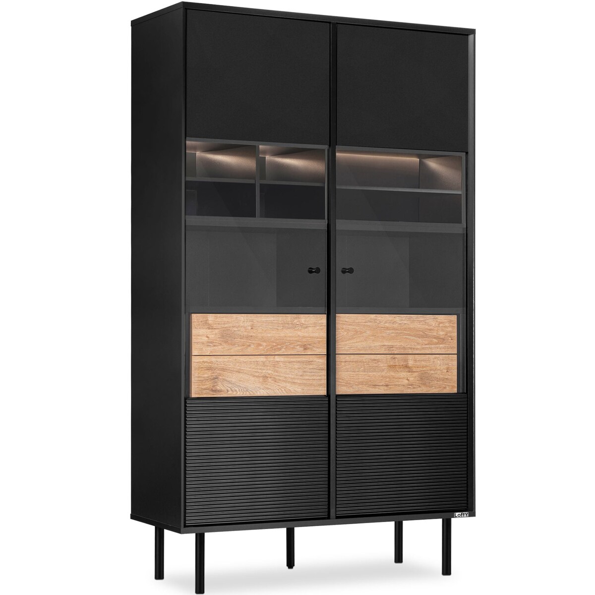 KONSIMO LOFTY Loftowa witryna na drewnianych nogach