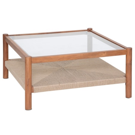 Stolik kawowy drewno akacji z plecionką 80x80 cm