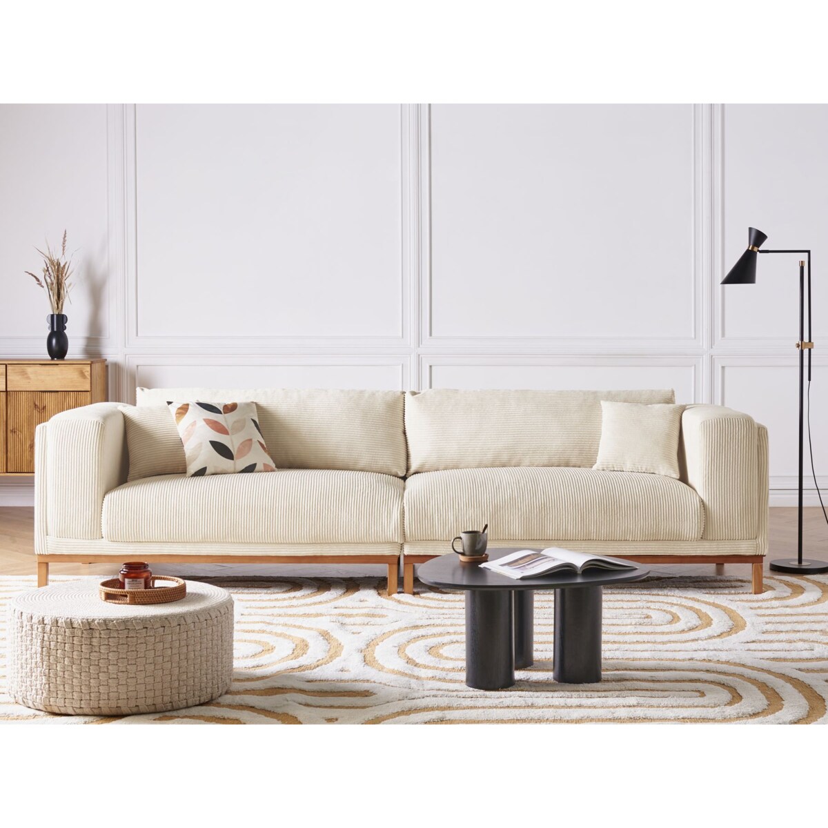 Sofa 4-osobowa sztruksowa beżowa VENG