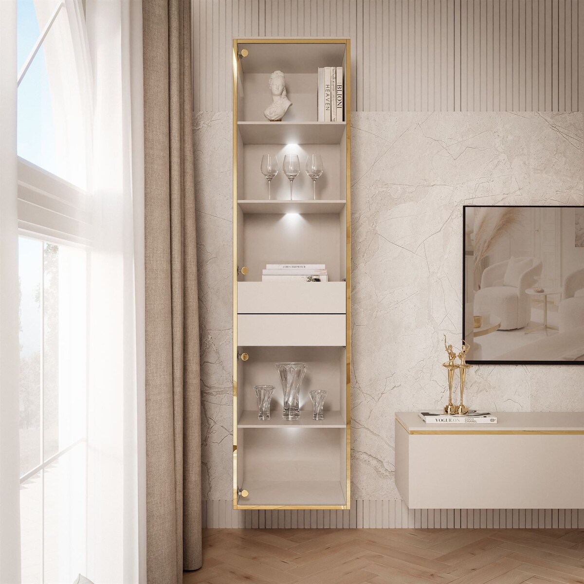 Witryna AURORA kaszmir z oświetleniem LED wisząca