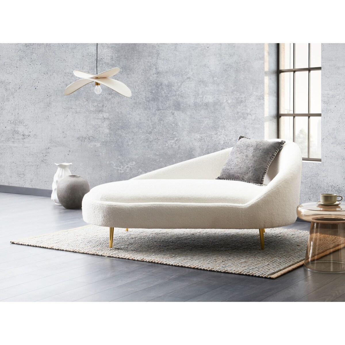 Szezlong boucle prawostronny złamana biel VALREAS