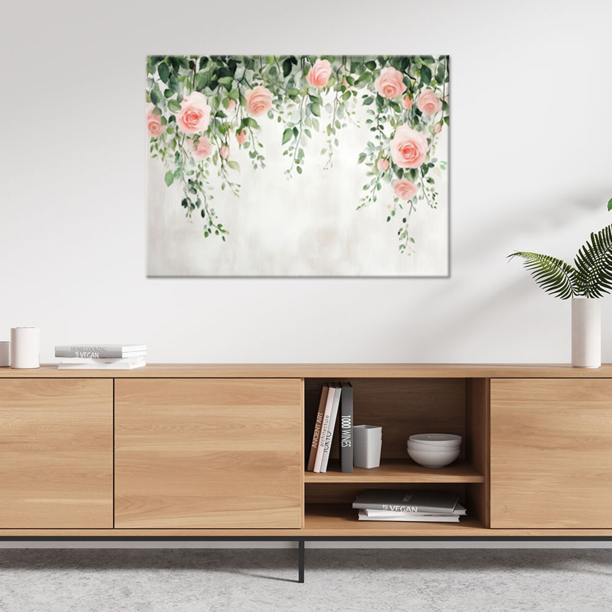 Obraz Abstrakcja do salonu sypialni Wiszące róże kwiaty zielone liście beton 120x80