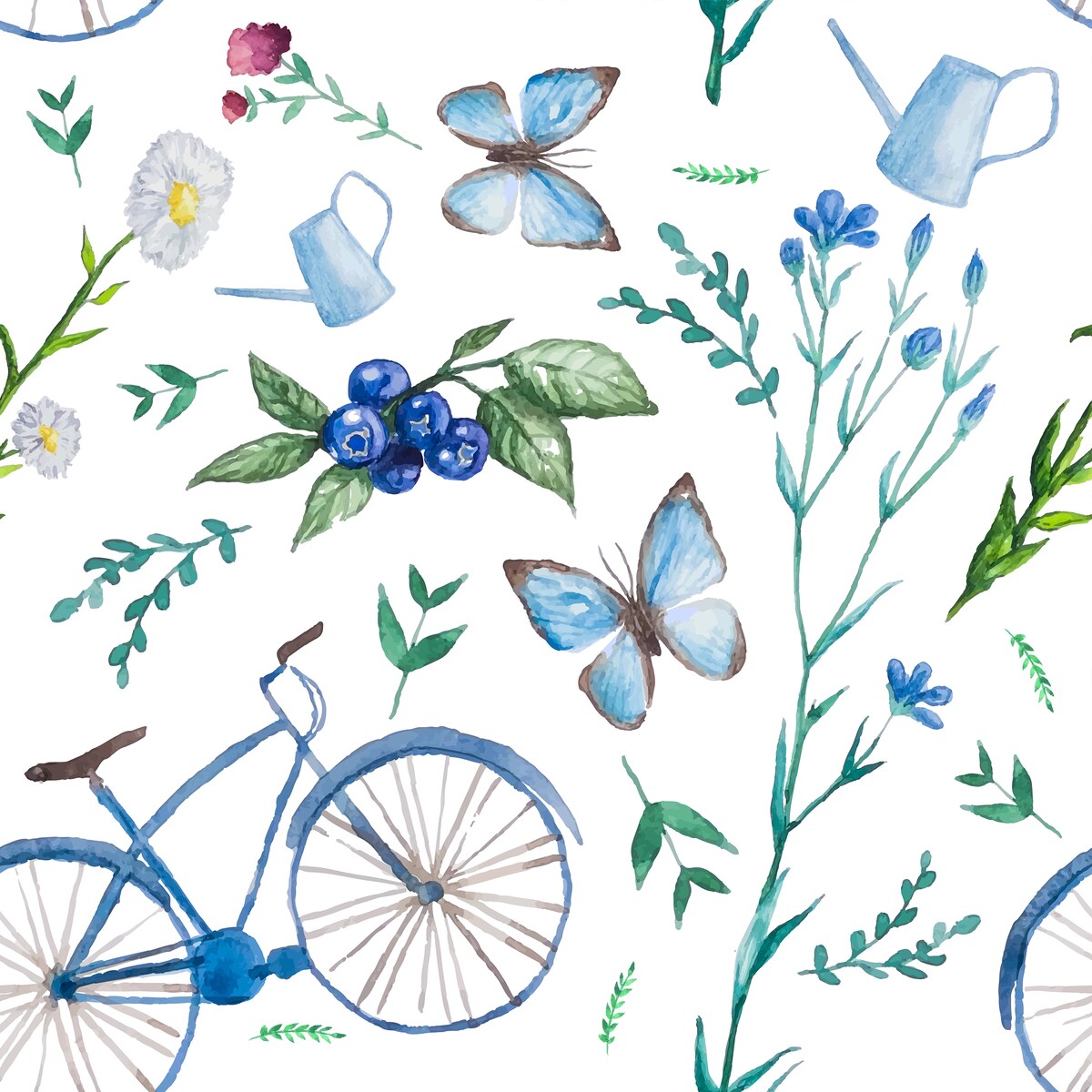 Tapeta młodzieżowa rowery kwiaty owoce motyle