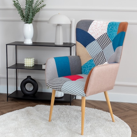 Fotel do salonu wypoczynkowy uszak nowoczesny patchwork tapicerowany