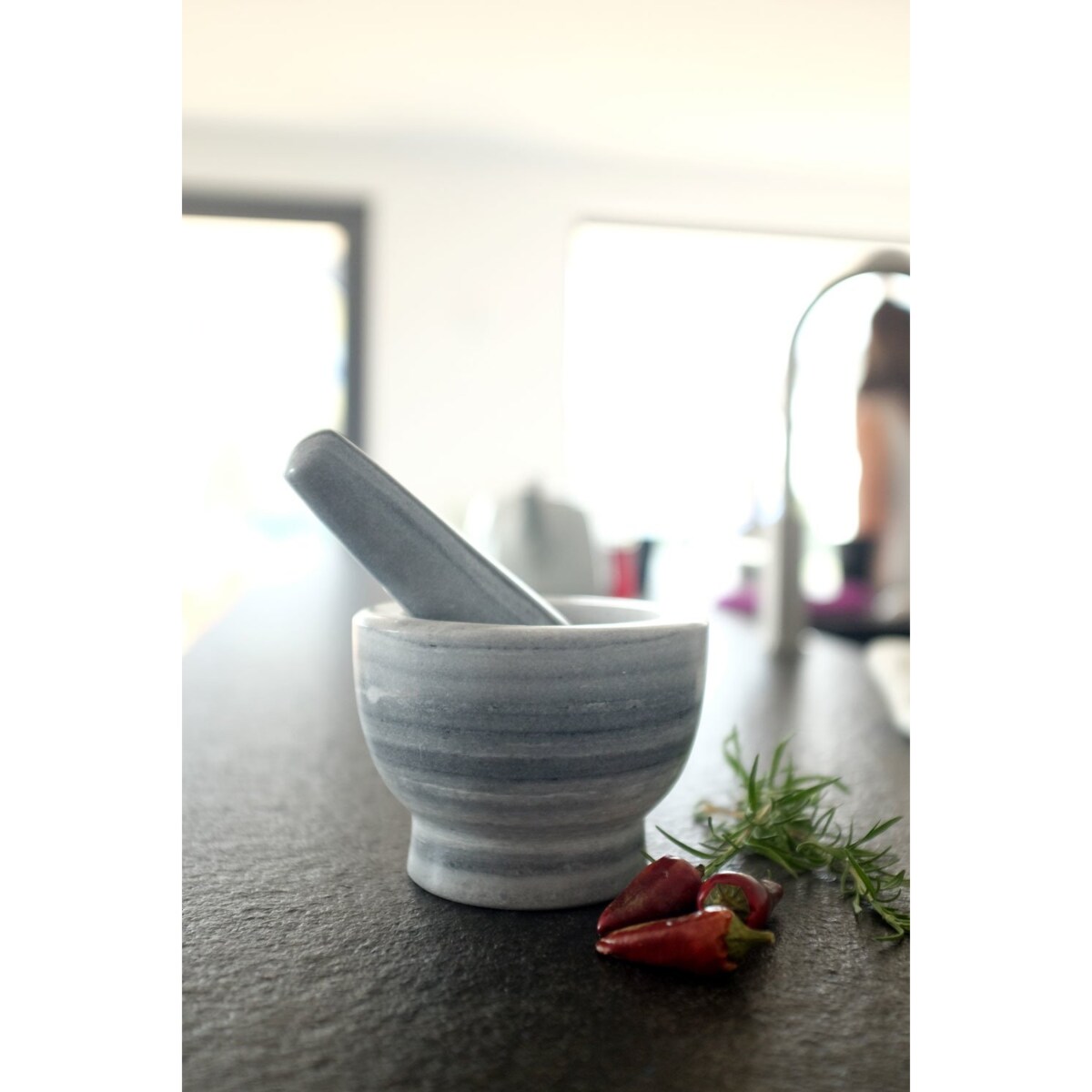 Moździerz marmurowy z tłuczkiem do ziół, naczynie kuchenne do rozdrabniania przypraw - ZELLER
