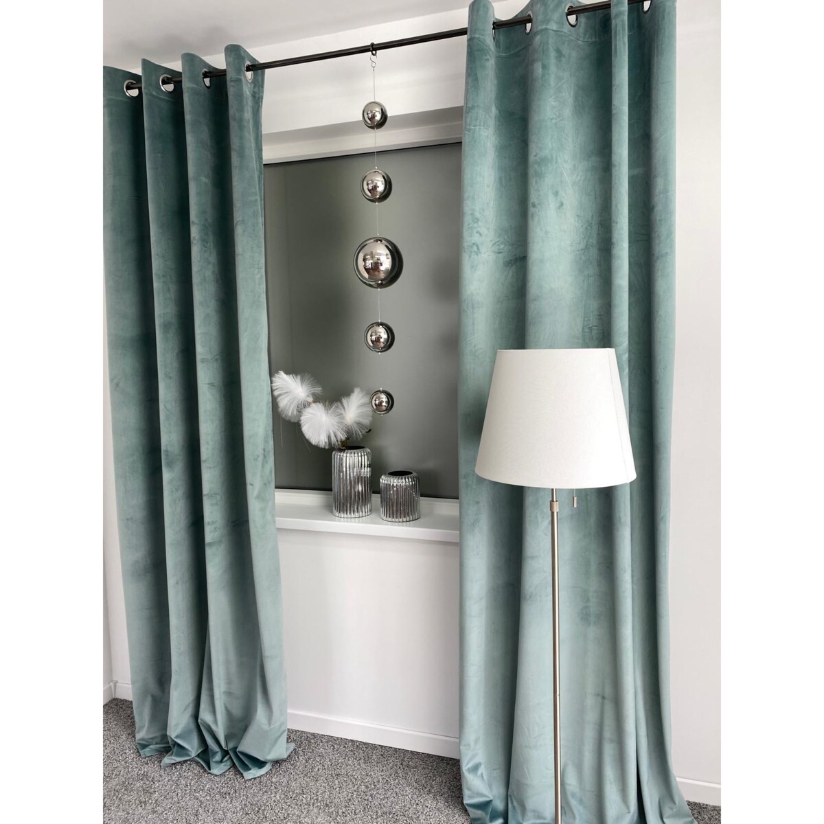 Zasłona welurowa gładka | 140x250 cm przelotki | szałwia