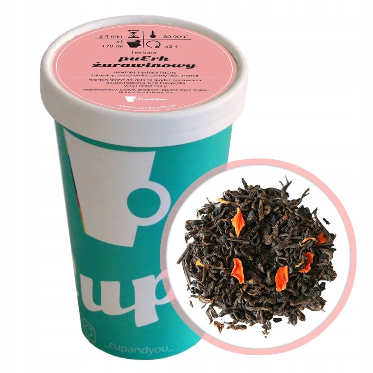 Herbata czerwona pu-erh ŻURAWINOWY premium sypana marchewka czarny bez 150g
