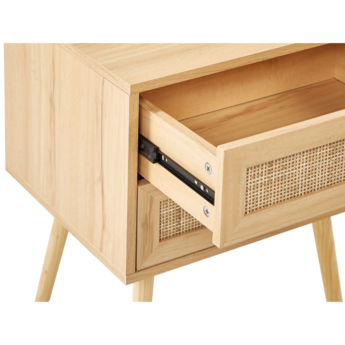 Szafka nocna 2 szuflady fronty rattanowe jasne drewno PEROTE