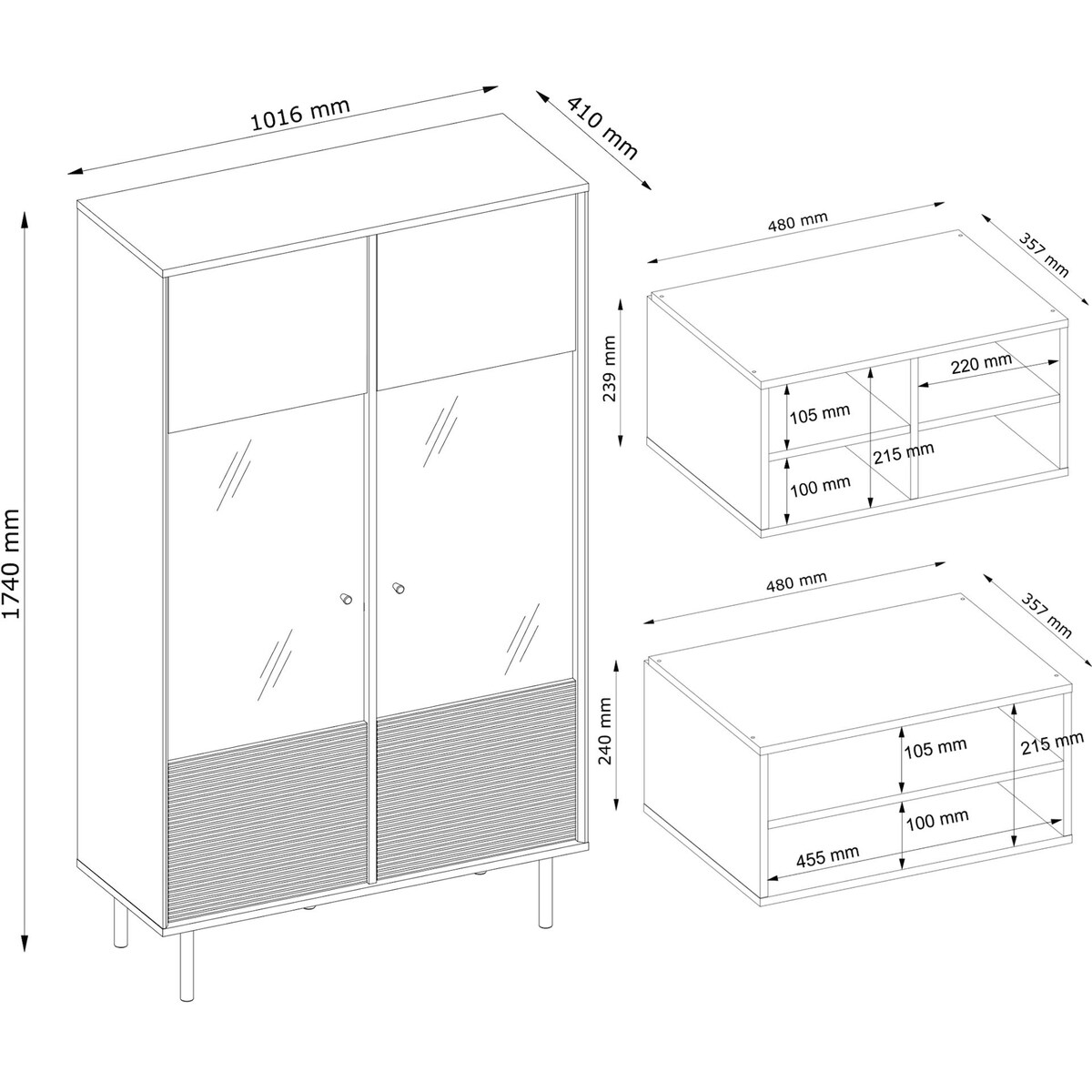 KONSIMO LOFTY Loftowa witryna na drewnianych nogach