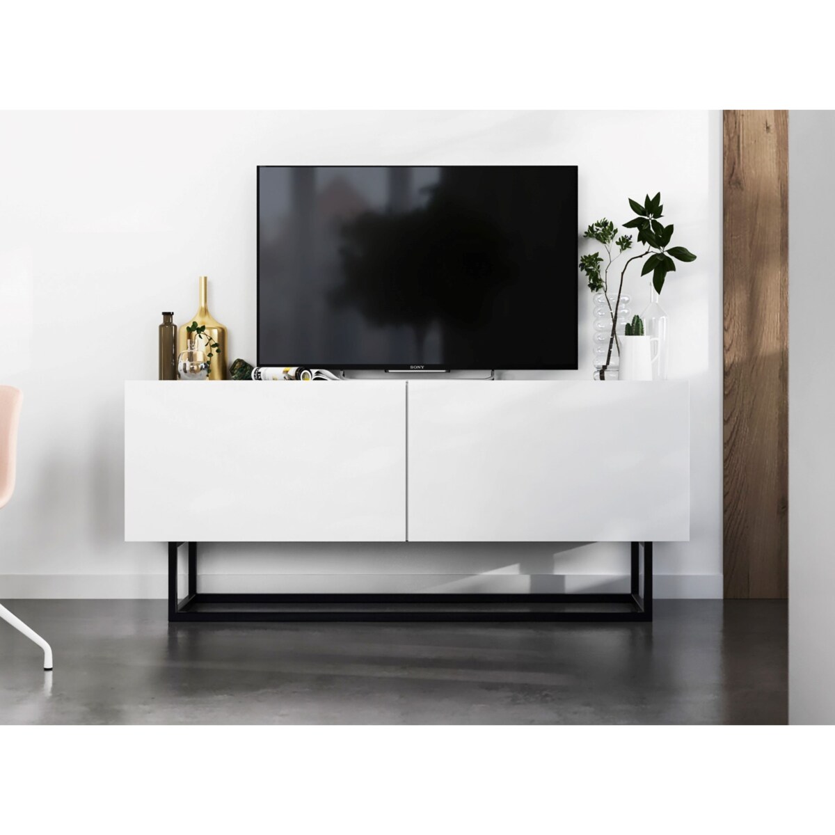 Szafka RTV Loft Industrialna Komoda RTV Biały MAT 120 cm