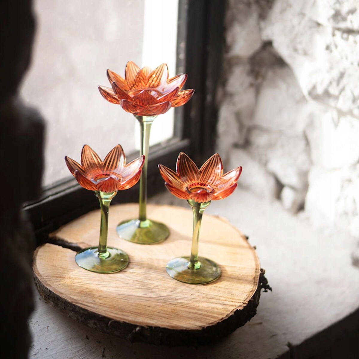 ŚWIECZNIK NA TEALIGHT STÓŁ OKNO TEALIGHTY SZKLANY KWIAT DEKORACJA WYSOKI