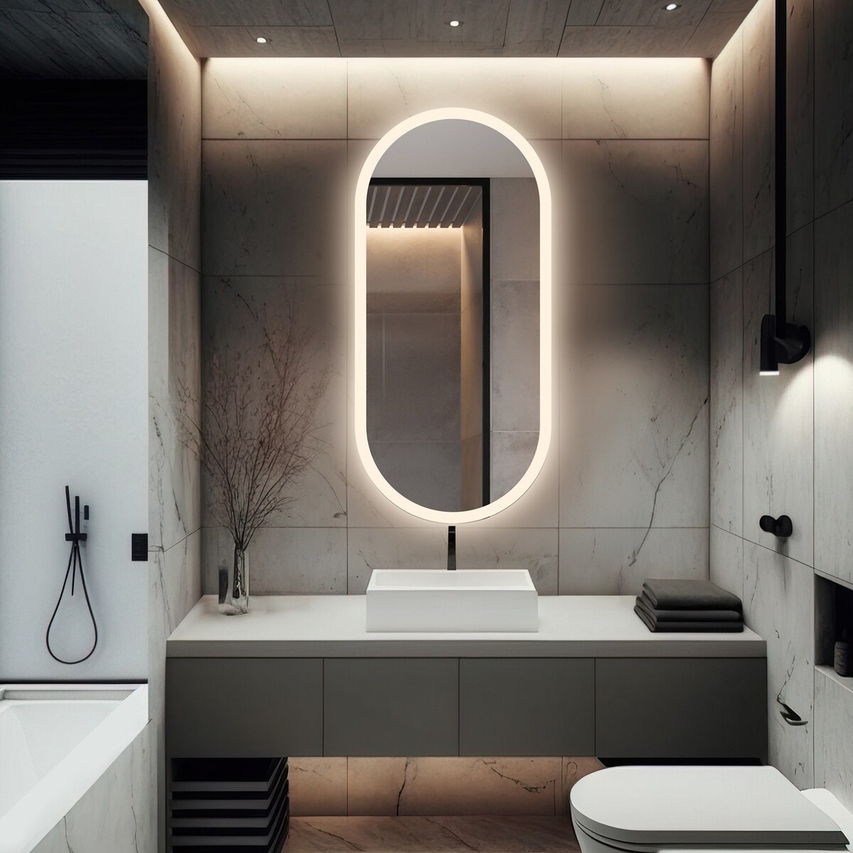 Lustro owalne piaskowane z podświetleniem - ROMI LED