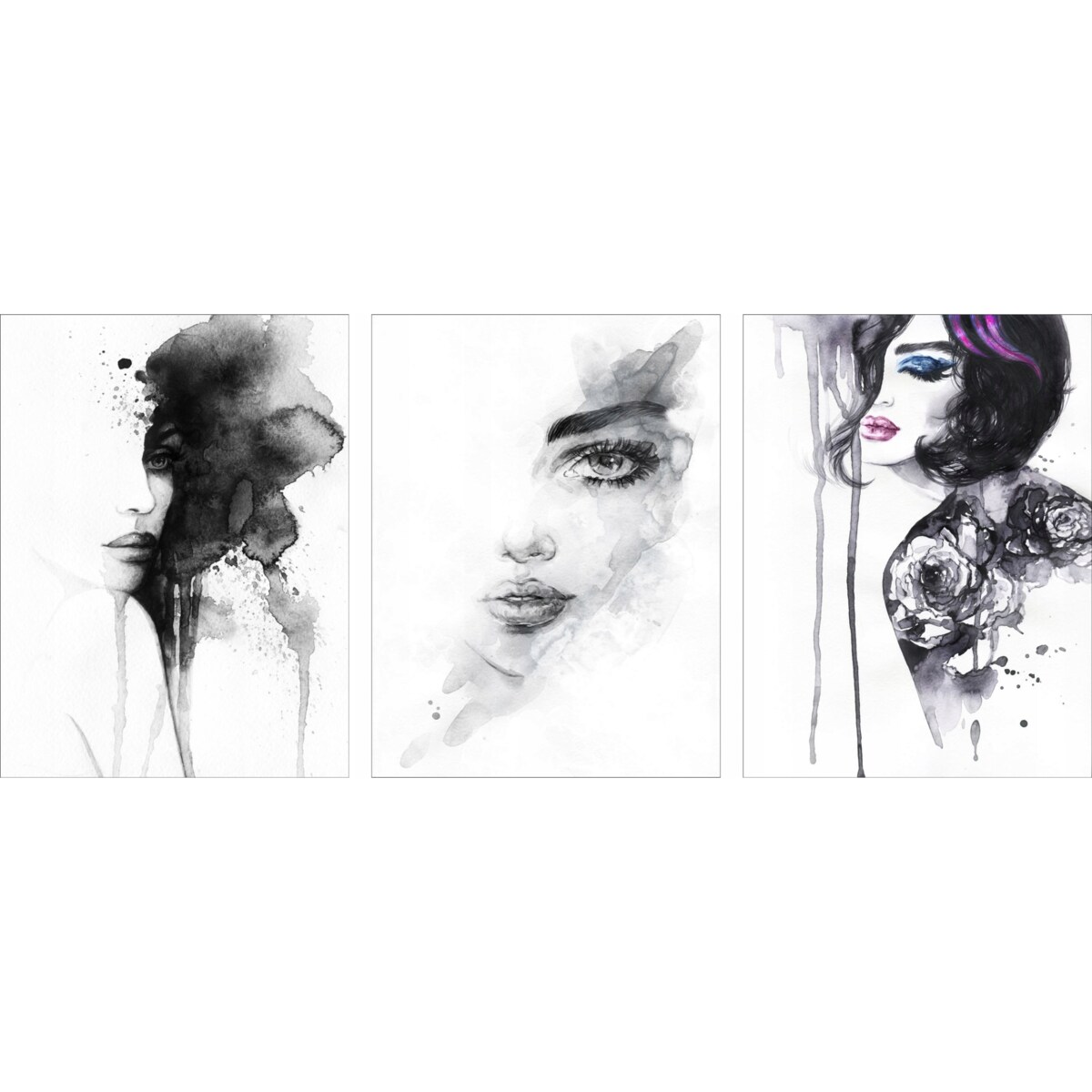 Obrazy na ścianę Plakaty w czarnej ramie zestaw Tryptyk do sypialni Kobiety