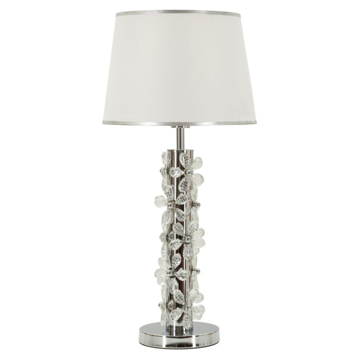Lampa stołowa Flower, kolor srebrny i biały, żelazo i metal, 35 x 35 x 74 cm, 1 x E27, max. 40 W, motyw: kwiaty, styl glamour, Mauro Ferretti