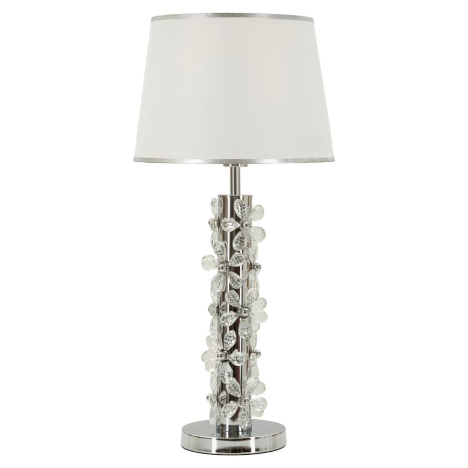 Lampa stołowa Flower, kolor srebrny i biały, żelazo i metal, 35 x 35 x 74 cm, 1 x E27, max. 40 W, motyw: kwiaty, styl glamour, Mauro Ferretti