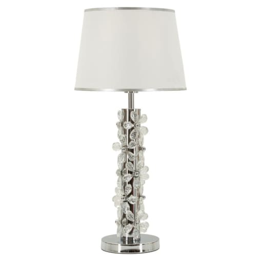 Lampa stołowa Flower, kolor srebrny i biały, żelazo i metal, 35 x 35 x 74 cm, 1 x E27, max. 40 W, motyw: kwiaty, styl glamour, Mauro Ferretti