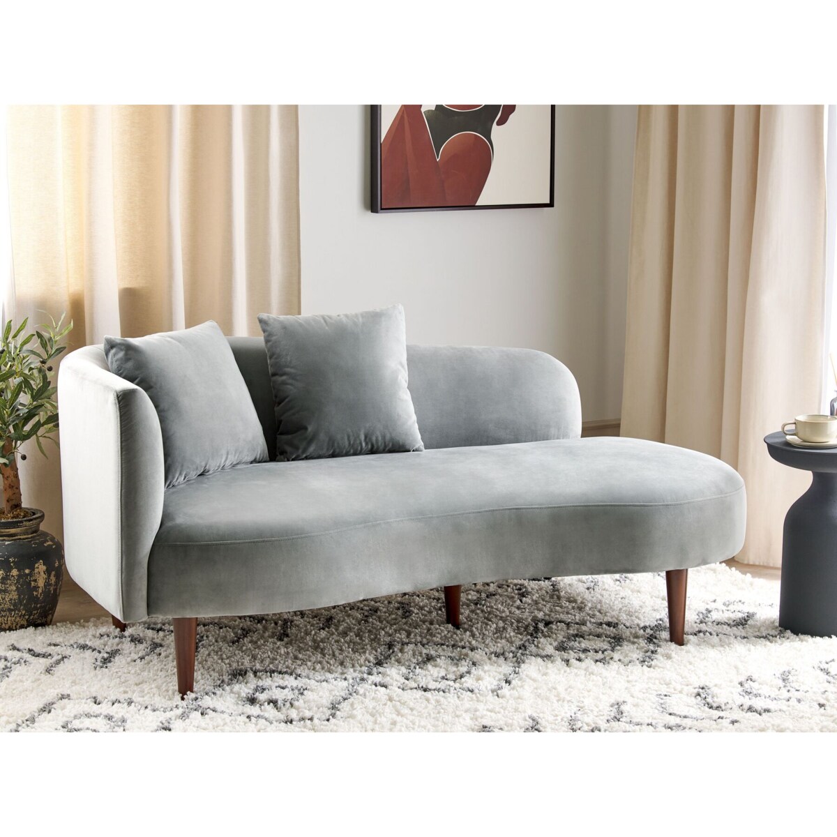 Szezlong welurowy lewostronny jasnoszary CHAUMONT