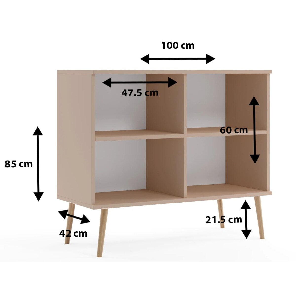 Komoda z półkami boho na wysokich nóżkach - Róż naturalny