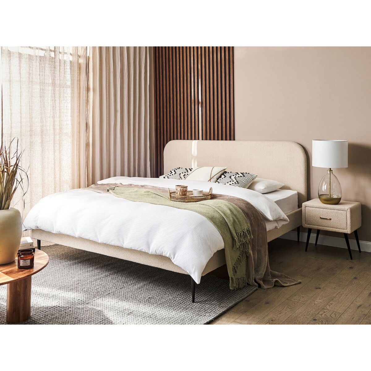 Łóżko boucle 180 x 200 cm beżowe FLAYAT