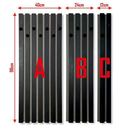 Drewniany wieszak na ubrania Lamele 98cm moduł 40cm czarny