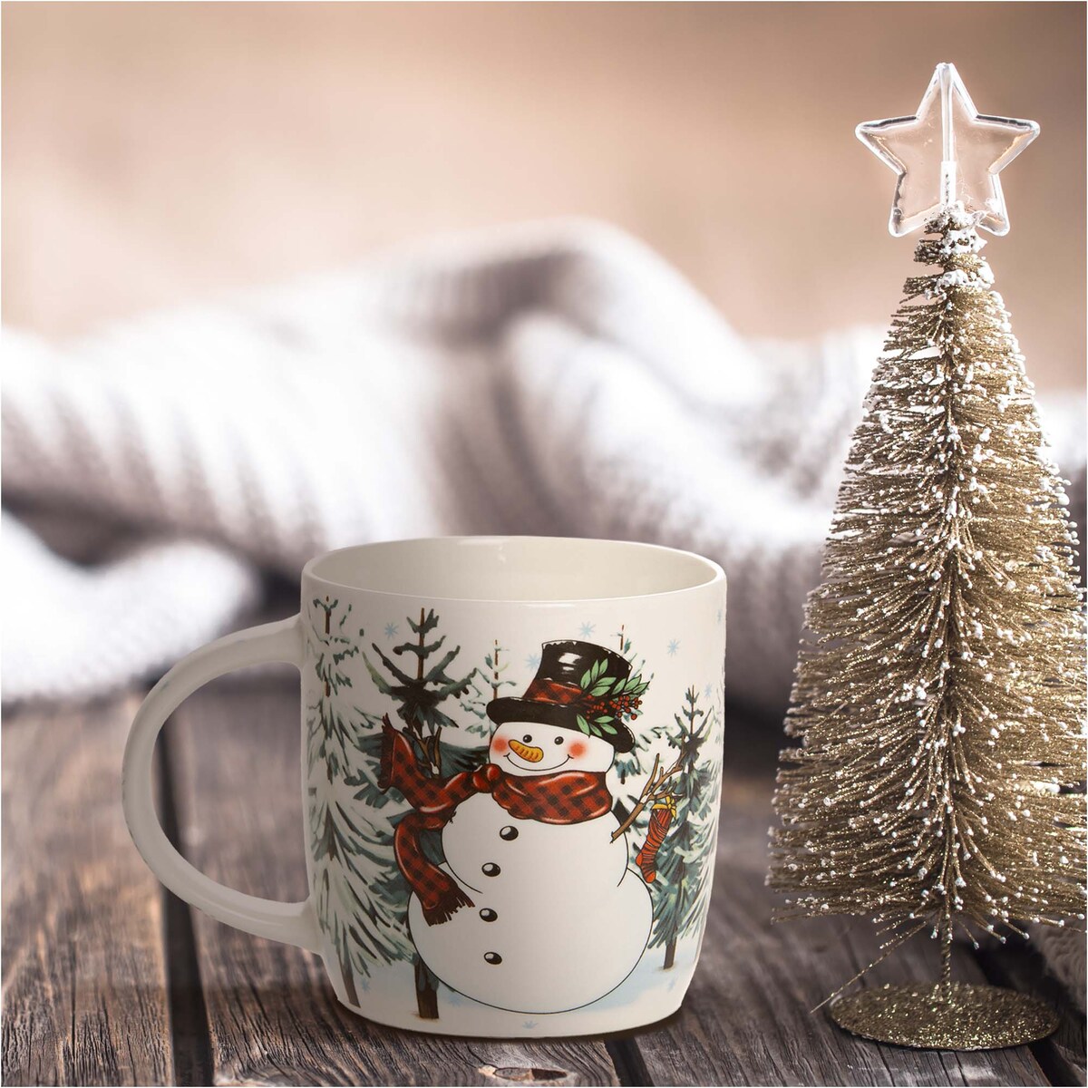 Kubek Świąteczny Ceramiczny Na Prezent 370 Ml Boże Narodzenie Bałwan